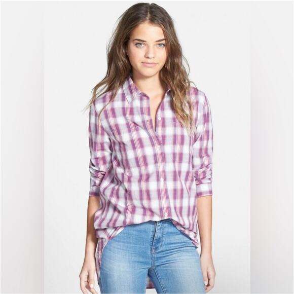 Madewell Womens plaid button down, raspberry blue Size XXS - Picture 1 of 6